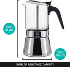Coffee Gator 4 Cup Moka Pot, 6.7oz Stovetop Espresso Maker for Italian Coffee, Transparent Glass & Stainless Steel Design, Silver, 200ml