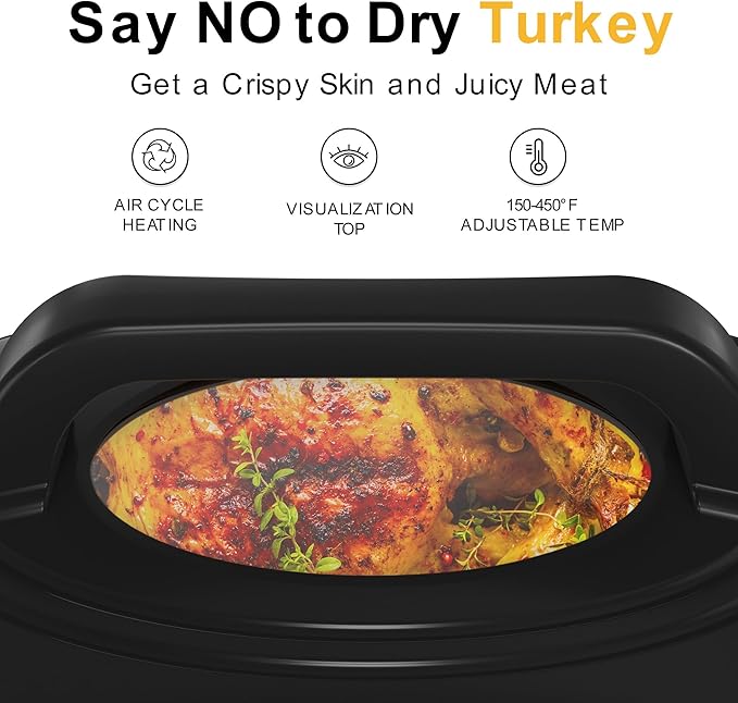 RoyalCraft 26-Quart Electric Roaster Oven with Visible Self-Basting Lid, Turkey Roaster Oven with Removable Pan and Rack, Perfect for Large Meals and Holiday Feasts, Silver