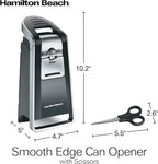 Hamilton Beach Smooth Edge Electric Automatic Can Opener for Kitchen with Easy Push Down Lever, Extra Tall, Includes Stainless Steel Scissors, Black and Chrome (76607)