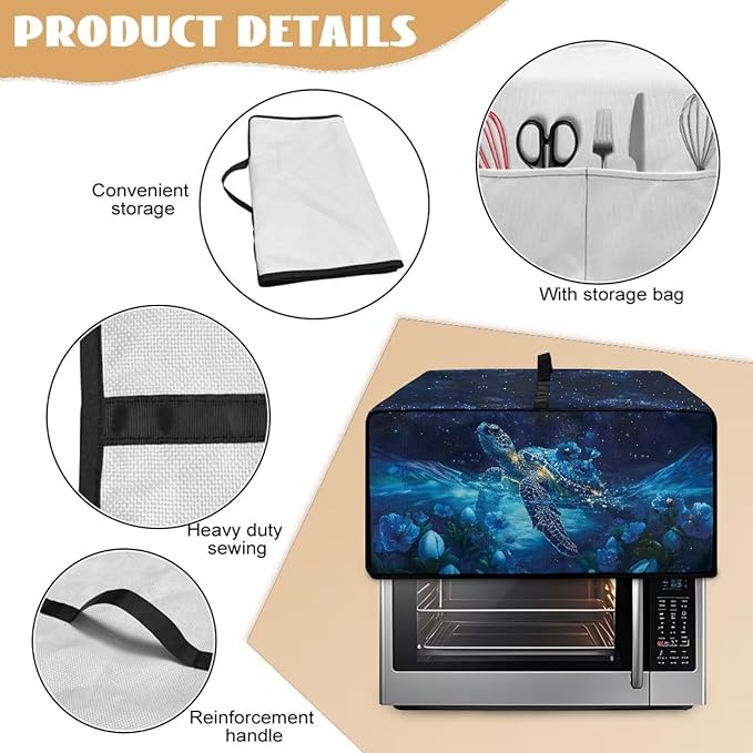 Starry Sky Ocean Turtle Print Toaster Oven Dust-proof Cover, Heat-resistant Anti Fingerprint Microwave Oven Cover, Compatible with Most Small Appliance (Medium-16.1 * 19.71 * 10 inches)