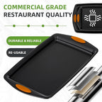 5-Piece Nonstick Baking Pans Set - Premium Carbon Steel Bakeware with PFOA/PFOS/PTFE-Free Coating, Red Silicone Handles (Black Orange)