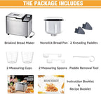 Briskind Bread Maker Machine with Ceramic Nonstick Pan, 19 Menus, 2 Pound Stainless Steel Breadmaker with Glass Touch Panel, Gluten Free, Sourdough Starter, Custom Setting, 3 Loaf Sizes & Crust Colors