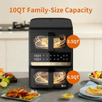 10L Double Stack Air Fryer, Dual Basket Vertical Air Fryer with 10-in-1 Presets, Bake/Roast/Dehydrate, SYNC & DUAL Cooking Modes, Double View Window, Black