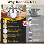 Stainless Steel Colander, 3Pcs Strainer for Kitchen Food with Handle Kitchen Gadget Food Strainer Basket for Washing Vegetables, Fruits, Rice, and Pasta, (2+2QT Colander + 3QT Mixing Bowl)