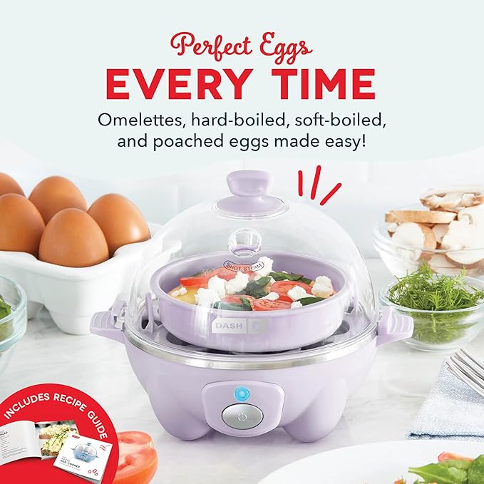 Dash Rapid Egg Cooker - Boiler, Poacher & Steamer - Includes Measuring & Recipe Guide - Dishwasher Safe - BPA Free - Holds 7 Eggs, Lavender
