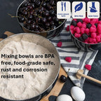WHYSKO Stainless Steel Mixing Bowls Set of 3 with Non-Slip Silicone Base, Nesting Metal Bowls for Meal Prep, Baking, Cooking & Food Storage, Dishwasher Safe Kitchen Mixing Bowls, Black