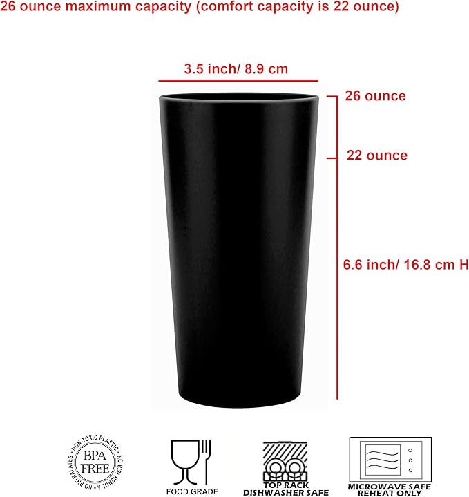26-ounce Plastic Drinking Glasses Stackable Tumblers Water Cups Mixed Drinkware, set of 12 Grey Stone Reusable Shatter-resistant Dishwasher Safe
