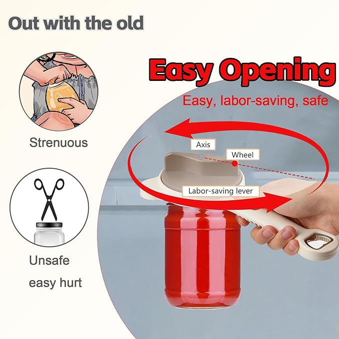 2026 New 4 in 1 Jar & Bottle Openers for Seniors Stainless Steel Adjustable Lid Remover, Easy Grip Handle for Weak Hands & Arthritis, Can Opener, Fits Jars, Bottles & Cans, Gift for Seniors