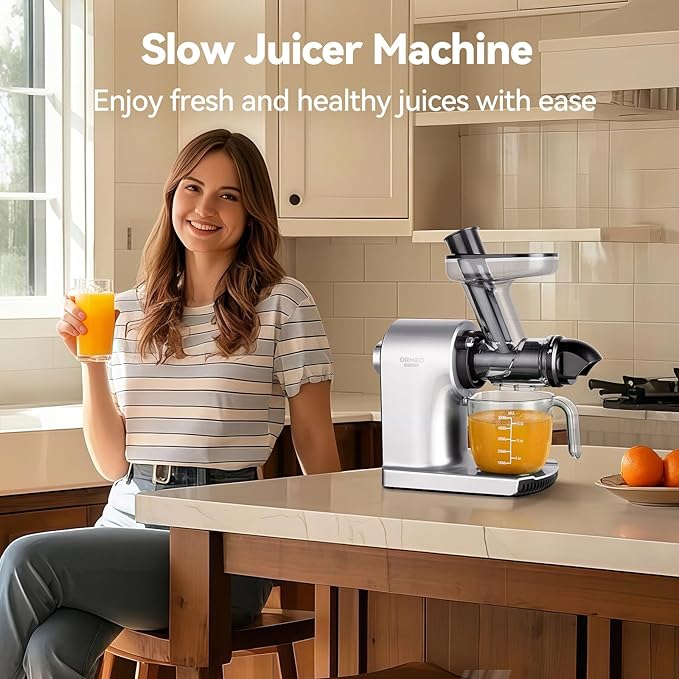 Juicer Machines,ORMEO HOME Cold Press Slow Masticating Juicers with 3.60"Large Feed Chute For Vegetable and Fruit,Easy to Clean,Quiet Motor,BPA-Free,High Juice Yield(Updated)