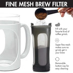Primula Burke Deluxe Cold Brew Iced Coffee Maker, Comfort Grip Handle, Durable Glass Carafe, Removable Mesh Filter, Perfect 6 Cup Size, Dishwasher Safe, 1.6 qt, White