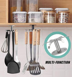 Zorfeter Under Cabinet Kitchen Utensil Hooks, Stainless Steel Utensil Racks 360°Rotating Drilling Free Adhesive Utensils Hanging Rack Holder, Brushed Nickel