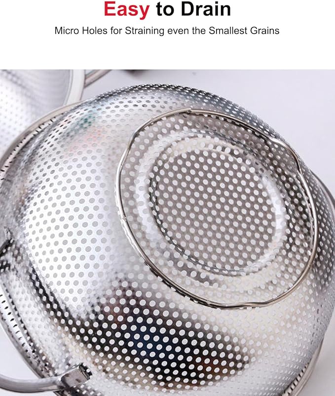 5-Quart Colander for Kitchen, Stainless Steel Colander with Base, Pasta Strainer with Handle, Food Strainer for Spaghetti, Vegetables, Fruit
