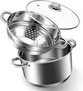 4 QT Stainless Steel Cookware Set, 3-Piece Multipurpose Stock Pot with Steamer Pot and Tempered Glass Lid, Stainless Steel Handle, Work with Gas Electric Induction Stove