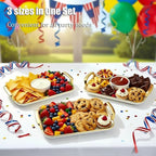 JEESA 3-Pack Serving Tray with Handles, Platters for Serving Food Turkey Cookie Appetizer Snack, Reusable Plastic, Stackable, for Holiday, Party, White