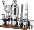 23-Piece Bartender Kit, Cocktail Shaker Set with Stand | Bar Set Drink Mixer Set with All Essential Bar Tools: Martini Shaker,Bar Mixer Spoon, Jigger, Strainer, Muddler, Pourers, for Home, Bar, Party