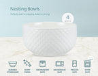 KooK Ceramic Mixing Bowls, Nesting Set of 4, Embossed Kitchen Dishware, Prep, Serving, Gift, Microwave and Dishwasher Safe, 20/44/98/145 oz, Narbonne Collection (Marshmallow)