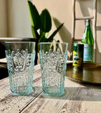 KLIFA- BLOIS- 20.5 ounce, Set of 6, Acrylic Highball Drinking Glasses, BPA-Free, Stackable Plastic Drinkware, Dishwasher Safe, Vintage Looking Cups, Light Teal