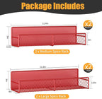 DTUQYX Magnetic Spice Rack for Refrigerator, 4 Pack 100% Metal Strong Magnet Fridge Shelves, Space Saving Spice Organizer, No Drilling Moveable Home Kitchen Laundry Room Storage Organization, Red