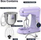 Honinst Stand Mixer, 6.5QT 10-Speed Tilt-Head Electric Stand Mixer, 3-In-1 Kitchen Mixer with Bowl, Dough Hook, Whisk and Beater, Food Mixer for Baking, Cake and Most Home Cooks, Purple