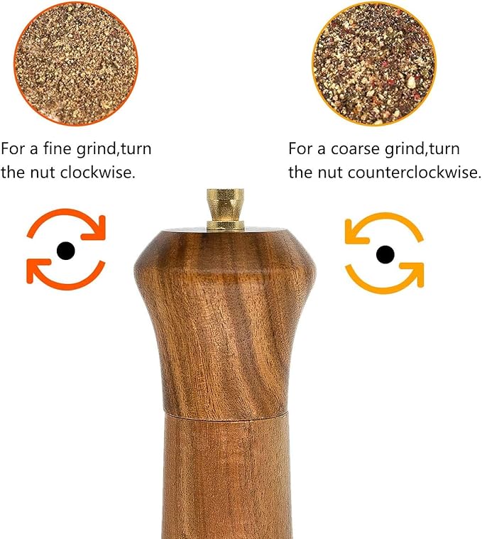 Wooden Salt and Pepper Grinder Set,Manual Salt and Pepper Mill,Acacia wood Salt Grinder Refillable,Pepper Mill with Adjustable Coarseness,Salt and Pepper Shakers Tableware Gifts 10" 2PCS