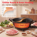 TWIN™ Electric Hot Pot with Divider | PFAS-Free Ceramic Nonstick Pot | EvenHeat Cast Aluminum Body | 1500W Fast Heating | Dual-Flavor Shabu Shabu Pots for Family Use | 1-Yr Warranty