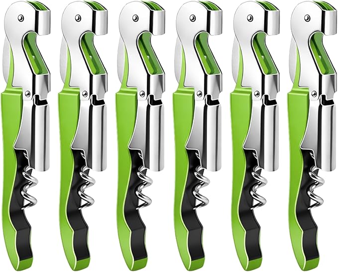 6 Pieces Professional Waiter Corkscrew Wine Openers, Green Wine Keys Opener Stainless Steel Hinges Serrated Foil Cutter for Restaurant Waiters, Sommelier, Bartenders (Green)