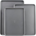 GoodCook Everyday Nonstick Baking Sheet Set, 3 Pack Includes One Small, Medium & Large Pan Carbon Steel Construction Cookie Sheet Bakeware Set, Gray