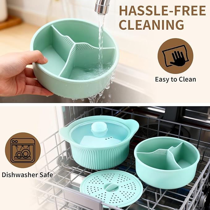 Microwave Vegetable Steamer, Silicone Microwave Cooker, Vegetable Basket for Broccoli, Rice, Eggs & Baby Food, Double Layer Food Cooker, Healthy Cooking, Dishwasher Safe