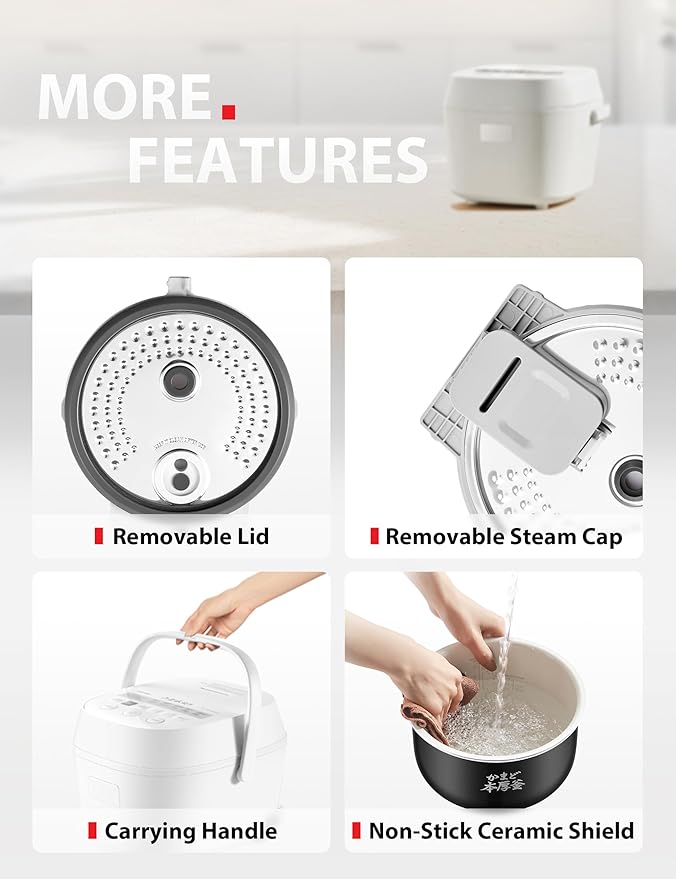 TOSHIBA OriginTaste Rice Cooker 5.5-Cup Uncooked, Fuzzy Logic, 15-in-1 Functions, Digital Display, Delay Timer, Keep Warm, Nonstick Inner Pot, White