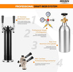 ROVSUN BF-152 Full Size 5.4 Cu.Ft, Beer Kegerator with CO2 Tank Included, Draft Beer Dispenser for Home Bar, 152L Beverage Refrigerator Direct Cool, Metal Cabinet, Dual Tap, Silver