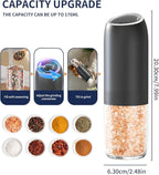 CIRCLE JOY Gravity Electric Salt and Pepper Grinder Set, Battery Powered Automatic Pepper Mills with Adjustable Coarseness, One Hand Operation, 176ml Large Container, Black - Includes 8 Batteries