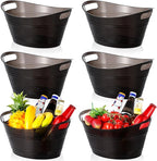 meekoo 6 Pcs Plastic Ice Buckets Bulk with Handles 4.5L Oval Storage Tub Large Capacity Ice Drink Bucket for Party Bar Wine Beer Champagne Beverage Bottle Cooler (4.5 L,Black)