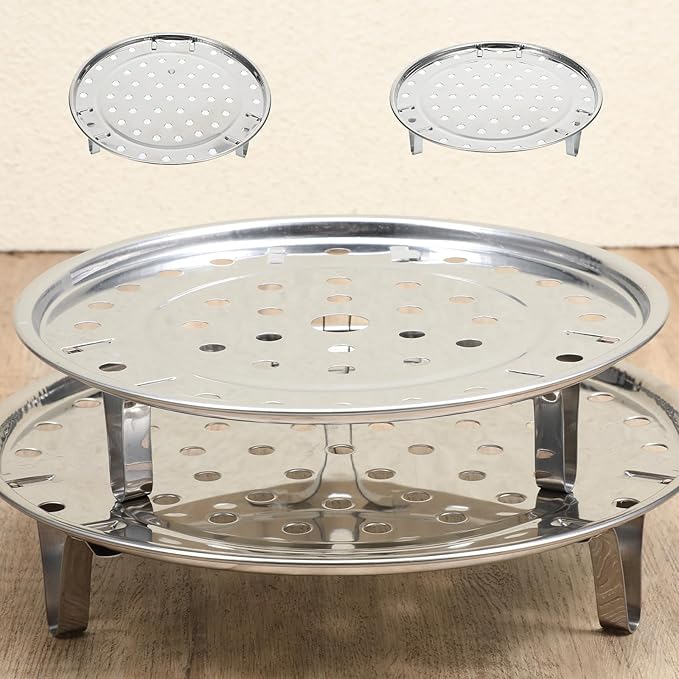 2 PCS Stainless Steel Steaming Basket, 7/7.8 Inch Round Food Steamer Insert Multi-function Steamer Rack Tray with Removable Stand for Pots Steaming Cookware Vegetable, Dumplings, Fish, Seafood Cooking