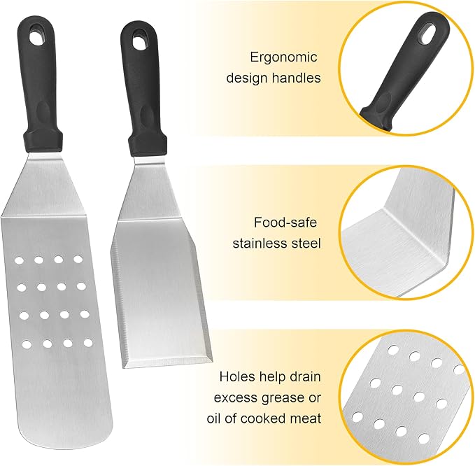 Flat Top Griddle Accessories Kit, 15 Pcs Stainless Steel Barbecue Tool Set for Blackstone and Camp Chef, Grill Spatula Tools Set with Egg Ring, Squeeze Bottles, Sauce Brush, for Teppanyaki Hibachi