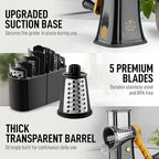Zulay Kitchen Rotary Cheese Grater 5 Blade Cheese Shredder - Manual Hand Crank Cheese Grater With Reinforced Suction & 5 Interchangeable Drums - Easy to Use, Vegetable Chopper Round Mandoline Slicer