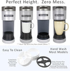 Elevate Anti-Splash Cup Riser Accessory for most Keurig K-cup, Cuisinart Single Serve, and other Coffee Makers, Adjustable for Cup Size and Drip Tray Type (White with Black Base)