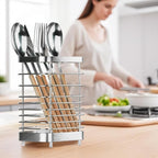 Utensil Holder, Stainless Steel Utensil Drying Rack for Kitchen Counter, Silverware Cutlery Flatware Holder Forks, Knives, Spoons, Chopsticks Organizer (Silver)