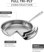T-Fal Pro Tri-Ply Stainless Steel Cookware Set, 3-Piece Induction Cookware, Oven Safe 500F, Fast & Even Heat, Professional Quality, Durable Pots and Pans Set, Fry Pan, Silver