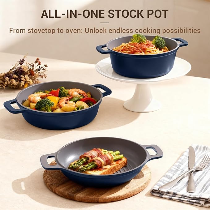 Ammeloo 4.5 Qt Non Stick Soup Pot with Lid, Ceramic Stockpot Set, Cooking Pot for All Stovetops, All-in-One Non Toxic Pot for Stews, Soups & Pasta, Easy to Clean, Induction Ready, PFAS Free