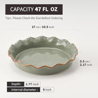 SIDUCAL Ceramic Pie Pan for Baking[10.5 inch],Reusable NonStick Ceramic Pie Plate with Ruffled Edge,Deep and Fluted Pie Dish for Apple Pie,Quiche,Pot Pies, Tart, etc（Green）