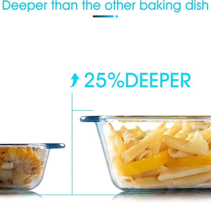 NUTRIUPS 2.4QT Rectangular Deep Glass Baking Dish, Glass Baking Pan for Oven, Clear Bakeware Deep Casserole Dish(2.4QT)