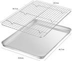 Baking Sheet with Rack Set [2 Pans + 2 Racks], Wildone Stainless Steel Cookie Sheet Baking Pan Tray with Cooling Rack, Size 16 x 12 x 1 Inch, Non Toxic & Heavy Duty & Easy Clean
