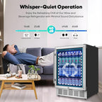 ORYMUSE 24" Beverage Refrigerator, 180 Can Under Counter Drink Cooler with Glass Door & Lock, Built-in or Freestanding Mini Fridge with Quiet Compressor Cooling for Beer, Soda & Wine