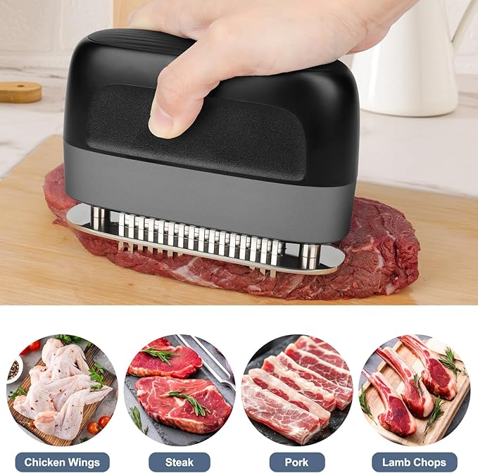 Stainless Steel Meat Tenderizer Tool 48 Ultra-sharp Needle Blades, No Detachable Needed for Easy Cleaning, Heavy-Duty Meat Tenderizer for Steak Chicken Pork Lamb, No More Mallet or Meat Hammer