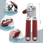 Safring Can Opener Manual, Heavy Duty Handheld Strong Can Opener with Soft Touch Handle, Sharp Blade Smooth Edge, Can Openers with Multifunctional Bottle Opener, Red