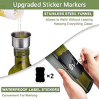 Leaflai Olive Oil Dispenser Bottle, 1 Pcs Green Glass Olive Oil Dispenser and Vinegar Dispenser Set with 2 Stainless Steel Pourers, 2Labels,1 Brush and 1 Funnel Oil Bottles for Kitchen, 17 oz(500ml)