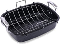 Uukrave Nonstick Turkey Roasting Pan with Rack - Large 18.5 x 14.6 Inch Heavy Duty Roaster for 25 lb Turkey or Chicken, Deep Oven Tray with U-Rack and Wide Handles, Non-Toxic, Black