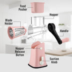 Zulay Kitchen Rotary Cheese Grater 5 Blade Cheese Shredder - Manual Hand Crank Cheese Grater With Reinforced Suction & 5 Interchangeable Drums - Easy to Use, Vegetable Chopper Round Mandoline Slicer