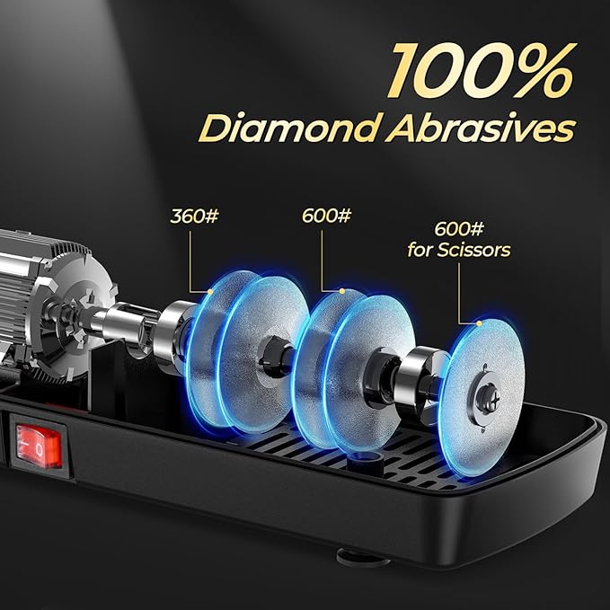 Narcissus Knife Sharpener, Diamond Abrasives Electric Knife Sharpener for Stainless Steel and Ceramic Knives, with Scissors Sharpener & Metal Dust Collection Box, Quick Sharpening & Polishing, Silver