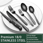 EWFEN 24-Piece Black Silverware Set with Steak Knives, Black Flatware Set for 4, Food-Grade Stainless Steel Tableware Cutlery Set, Mirror Finished Utensil Sets for Home Restaurant, Round Hammered